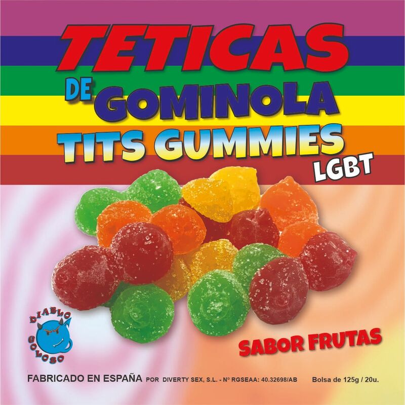 DIABLO GOLOSO - GUMMY BOX AVEC SUCRE SEINS SAVEUR FRUITS 6 COULEURS ET SAVEURS LGBT